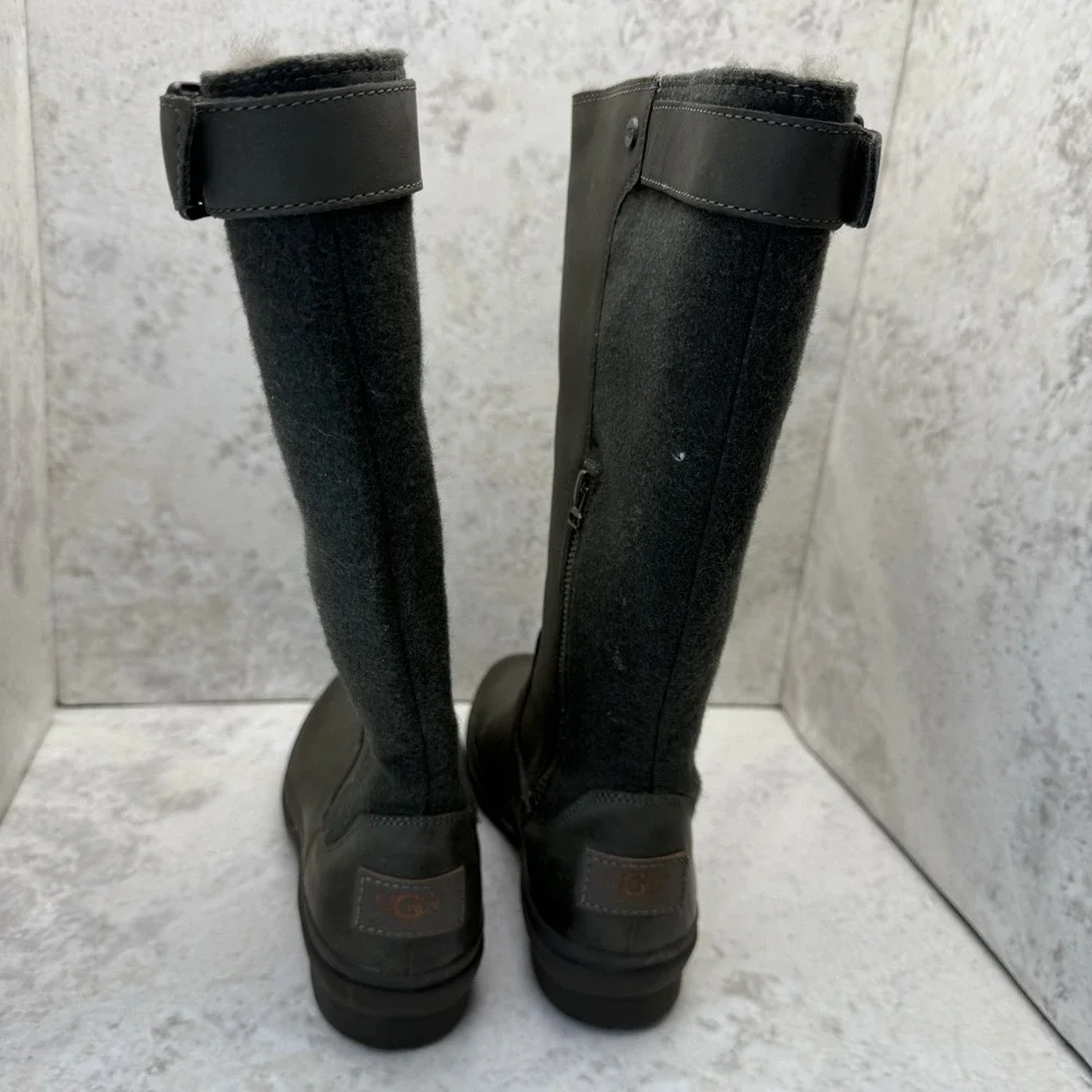 New UGG Simmens Women's Size 6 Forest Green Tall Waterproof Leather Wool Boots